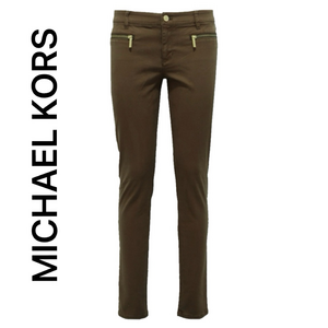 Michael Kors Donna Brown Skinny Jeans With Gold Zipper Accents Size 4